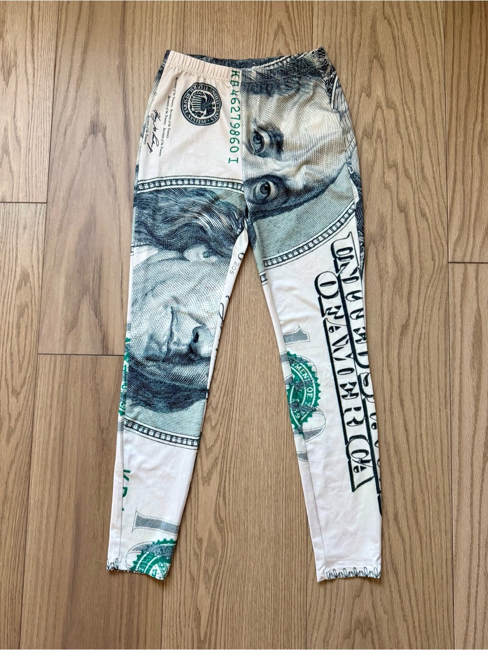SHEIN White and Green Novelty dollar leggings